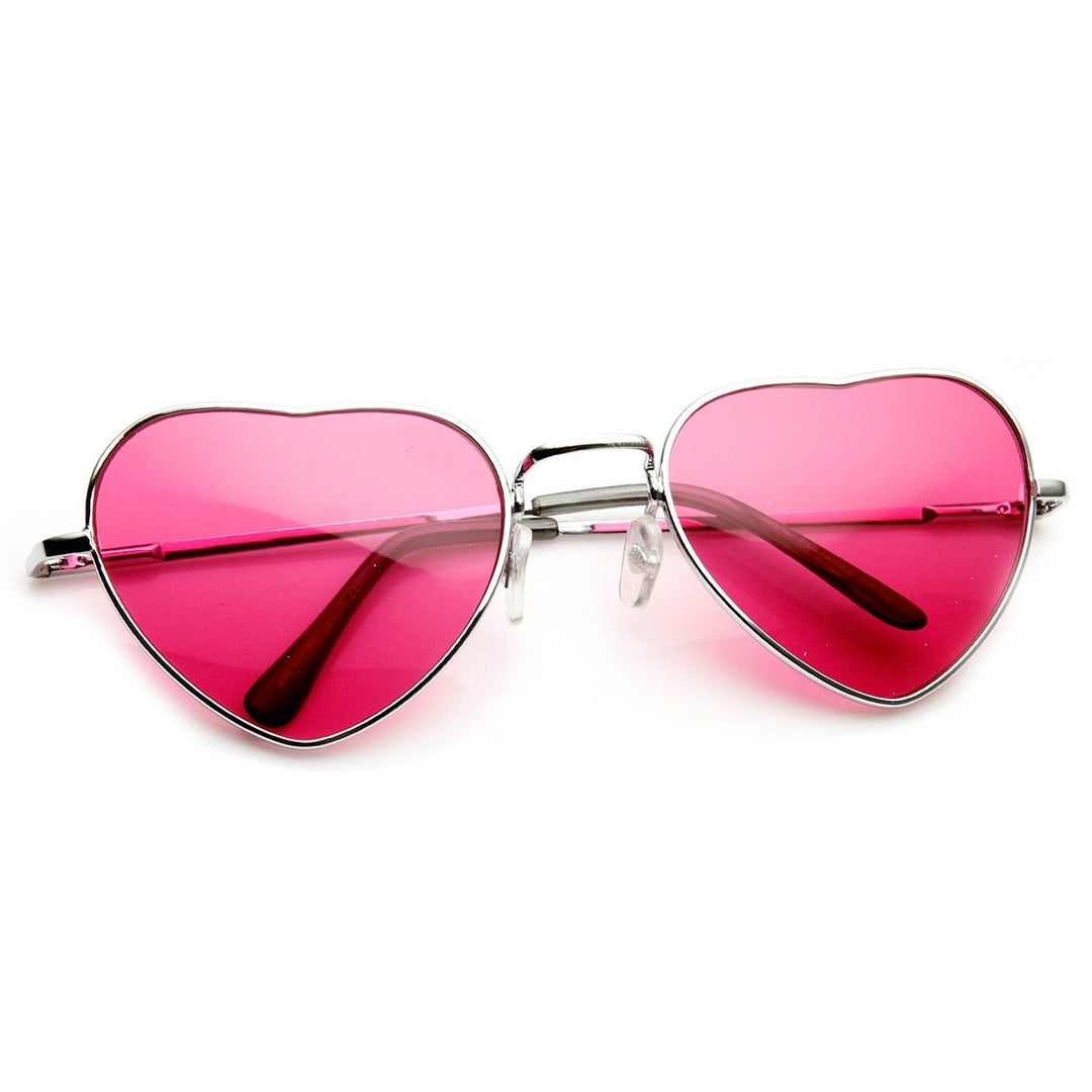 Womens Adorable Metal Heart Shape Color Tinted Sunglasses Image 4