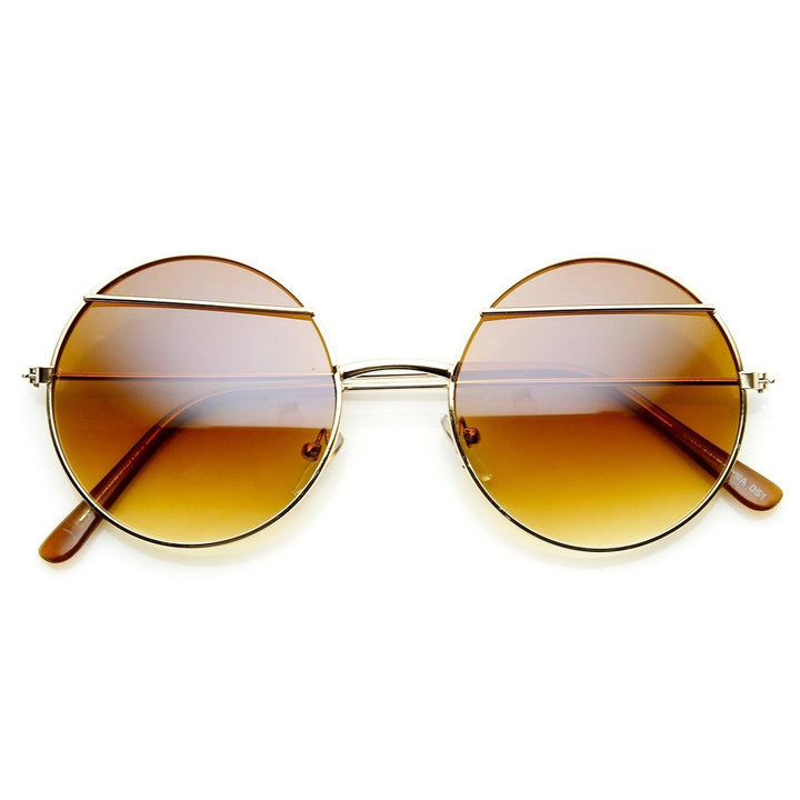 Womens Fashion Eyelid Lennon Style Metal Round Sunglasses Image 1