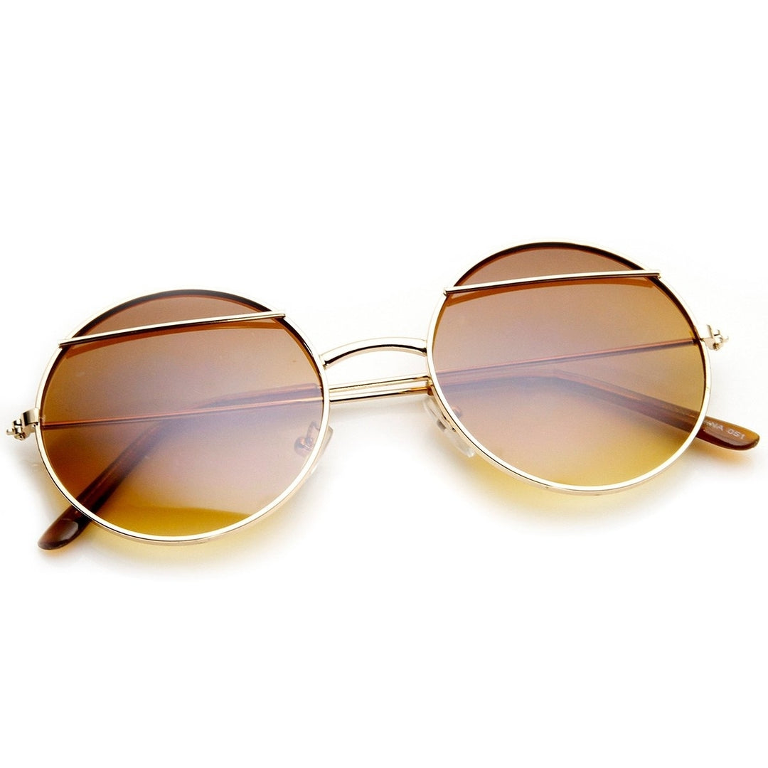 Womens Fashion Eyelid Lennon Style Metal Round Sunglasses Image 4