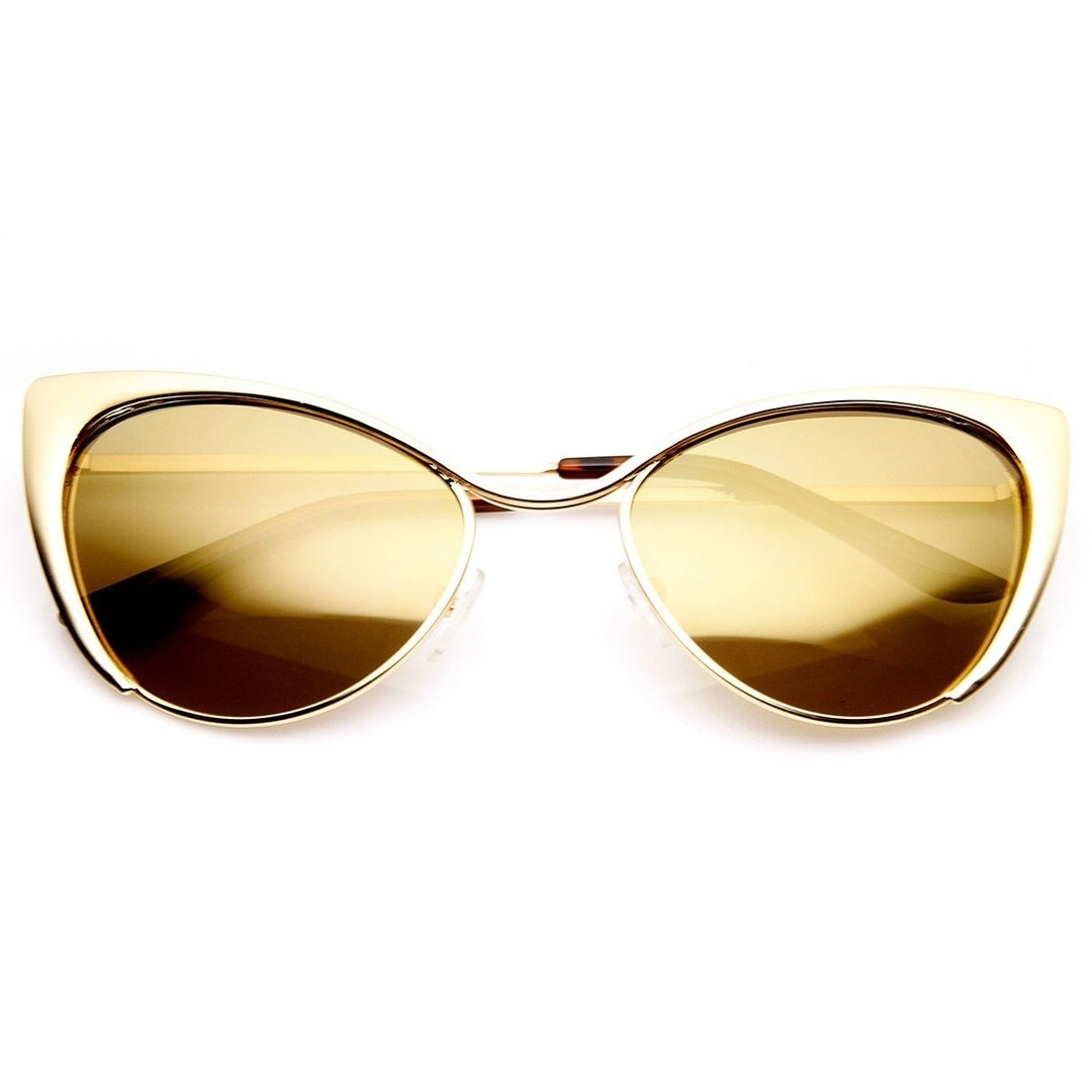 Womens Fashion Full Metal Color Mirrored Lens Cat Eye Sunglasses Image 1