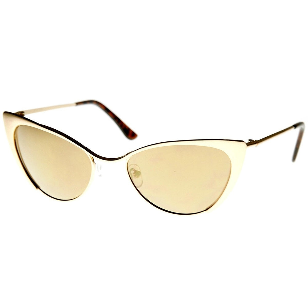 Womens Fashion Full Metal Color Mirrored Lens Cat Eye Sunglasses Image 2