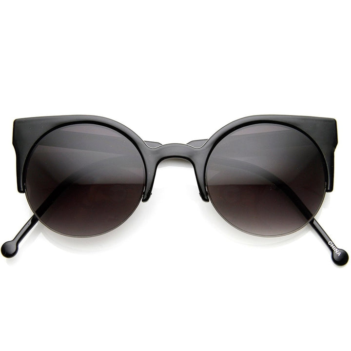 Womens Fashion Half Frame Round Cateye Sunglasses Image 1