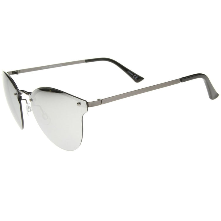 Womens Fashion Iridescent Lens Rimless Metal Temple Cat Eye Sunglasses Image 3