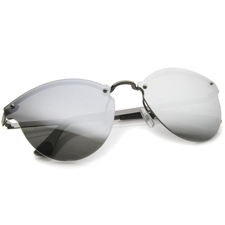 Womens Fashion Iridescent Lens Rimless Metal Temple Cat Eye Sunglasses Image 4