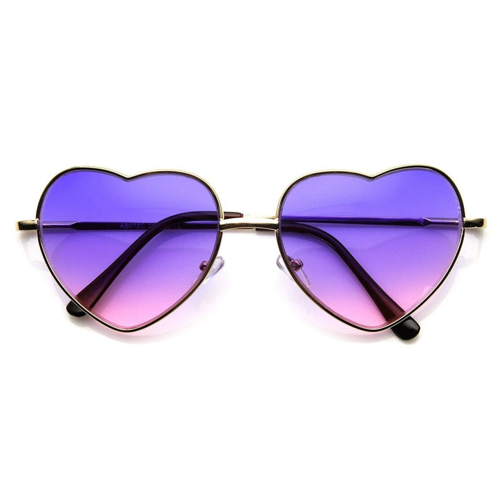 Womens Fashion Metal Color Tint Lens Heart Shaped Sunglasses Image 1