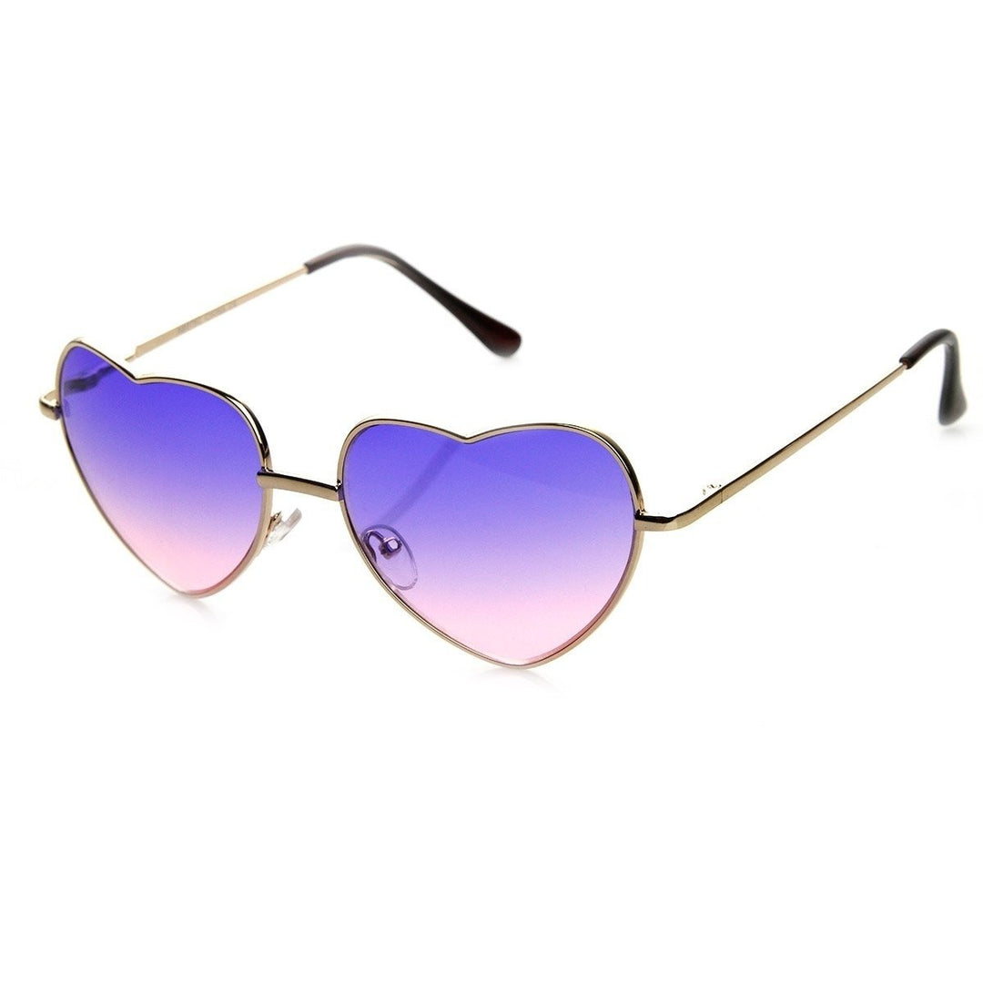 Womens Fashion Metal Color Tint Lens Heart Shaped Sunglasses Image 2