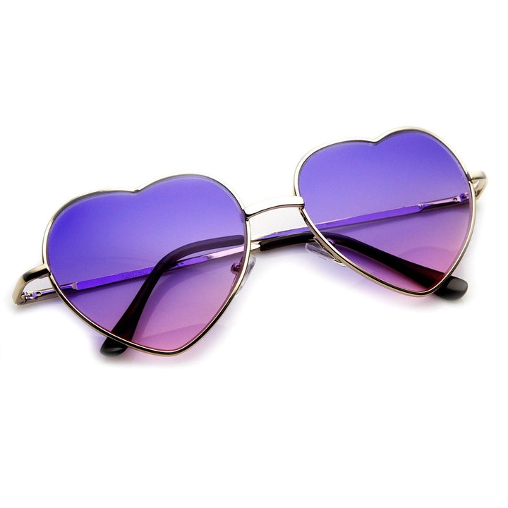 Womens Fashion Metal Color Tint Lens Heart Shaped Sunglasses Image 4