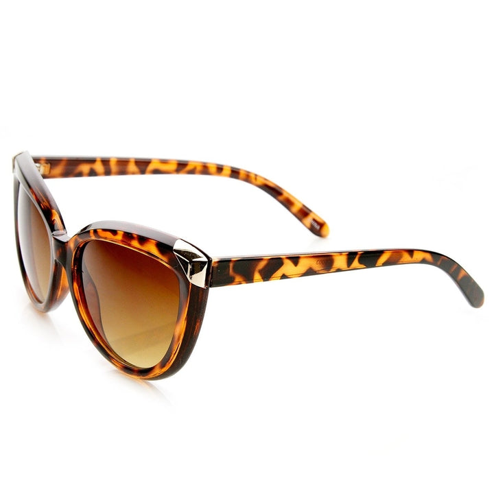 Womens Fashion Metal Tip Oversized Cat Eye Sunglasses Image 3