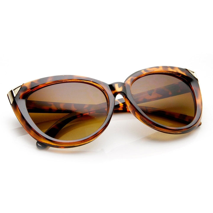 Womens Fashion Metal Tip Oversized Cat Eye Sunglasses Image 4