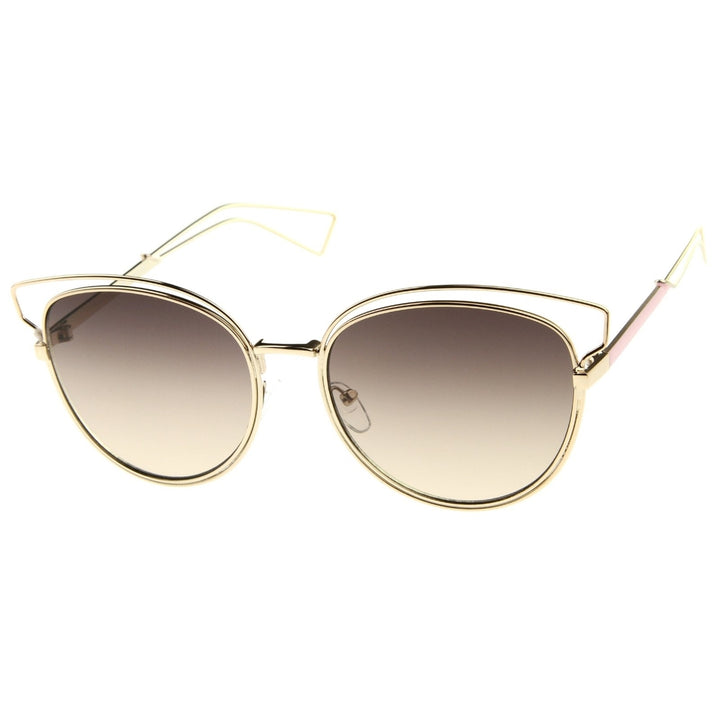 Womens Fashion Open Metal Frame Neutral-Colored Lens Cat Eye Sunglasses 55mm Image 2