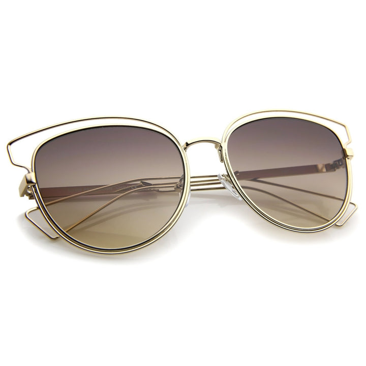 Womens Fashion Open Metal Frame Neutral-Colored Lens Cat Eye Sunglasses 55mm Image 4