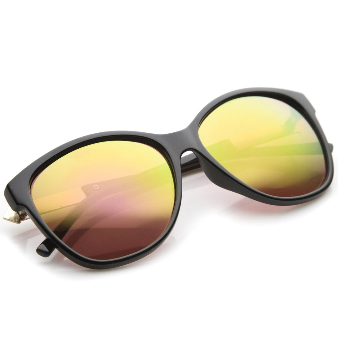 Womens Fashion Metal Temple Colored Mirror Oversize Cat Eye Sunglasses 59mm Image 4