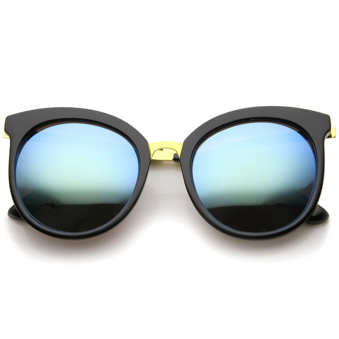 Womens Fashion Oversized Mirrored Lens Round Cat Eye Sunglasses 56mm Image 1
