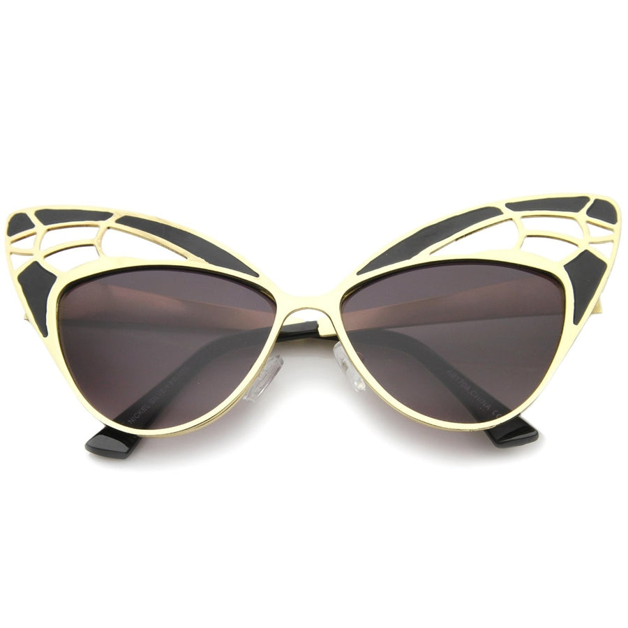 Womens High Fashion Metal Cutout Oversize Butterfly Sunglasses 55mm Image 1