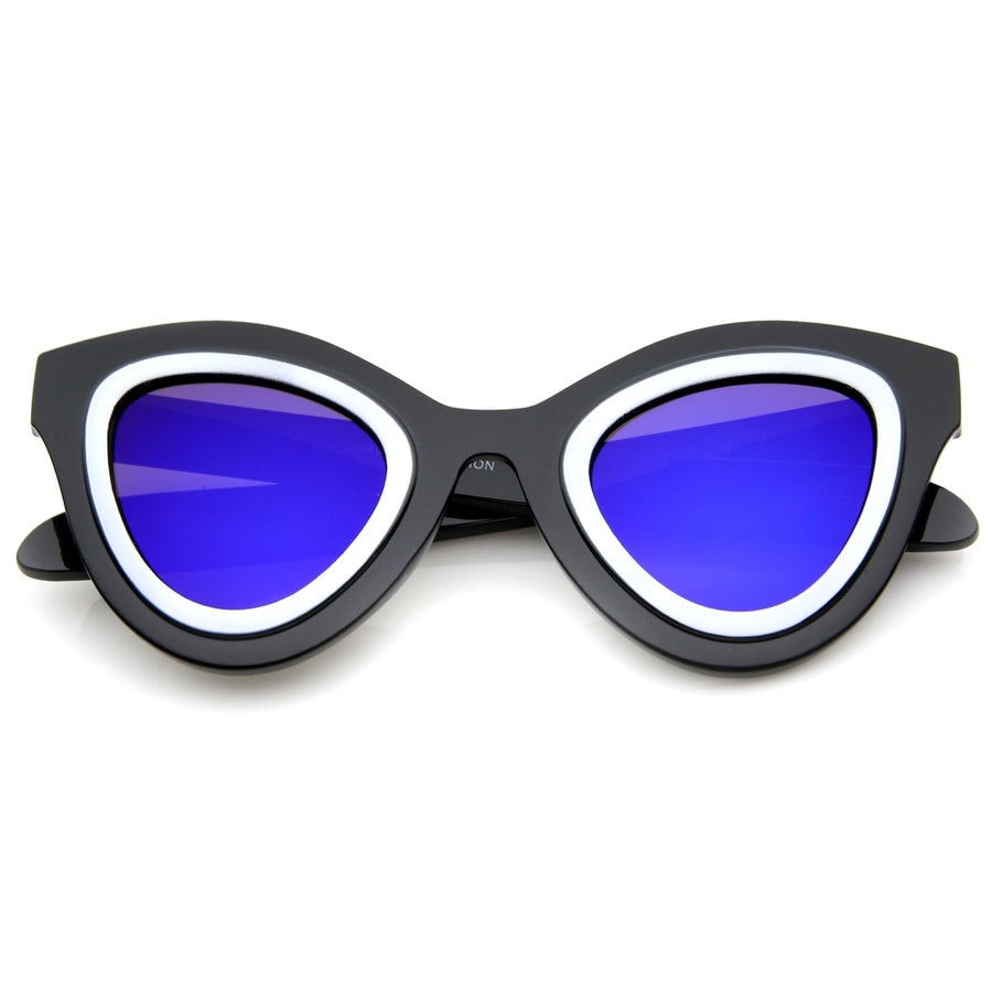 Womens High Fashion Two-Toned Mirrored Cat Eye Sunglasses 42mm Image 1