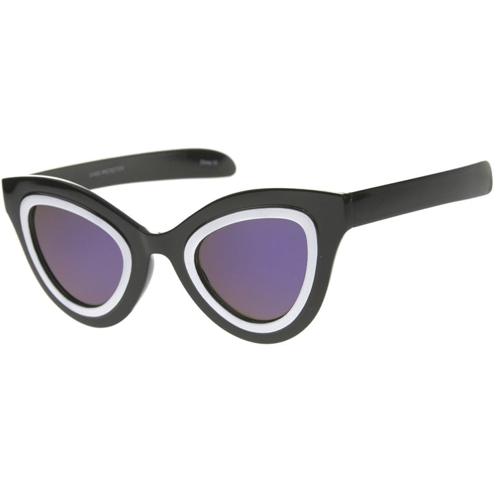Womens High Fashion Two-Toned Mirrored Cat Eye Sunglasses 42mm Image 2