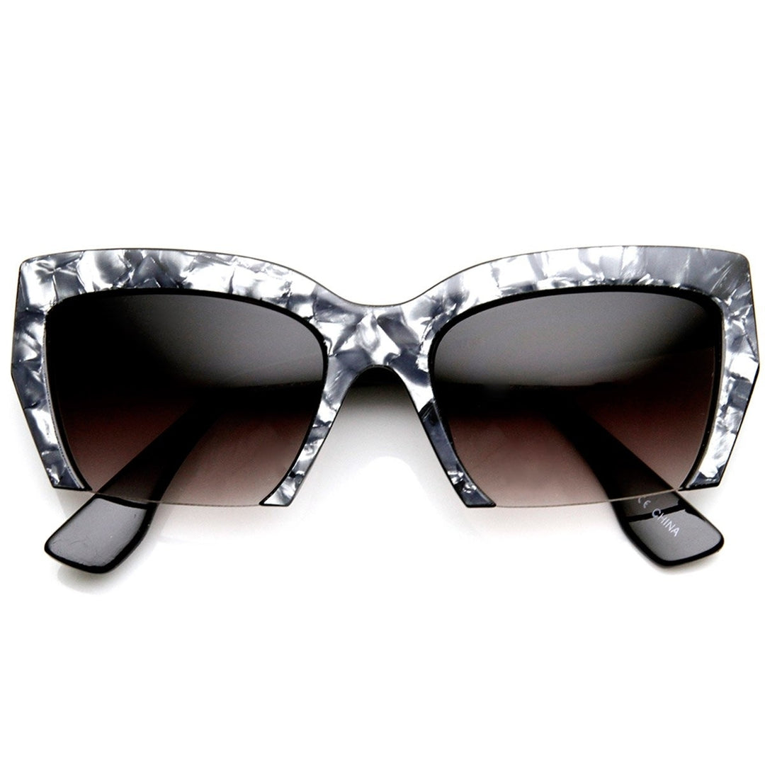 Womens Marbleized High Fashion Half Frame Cat Eye Sunglasses Image 1