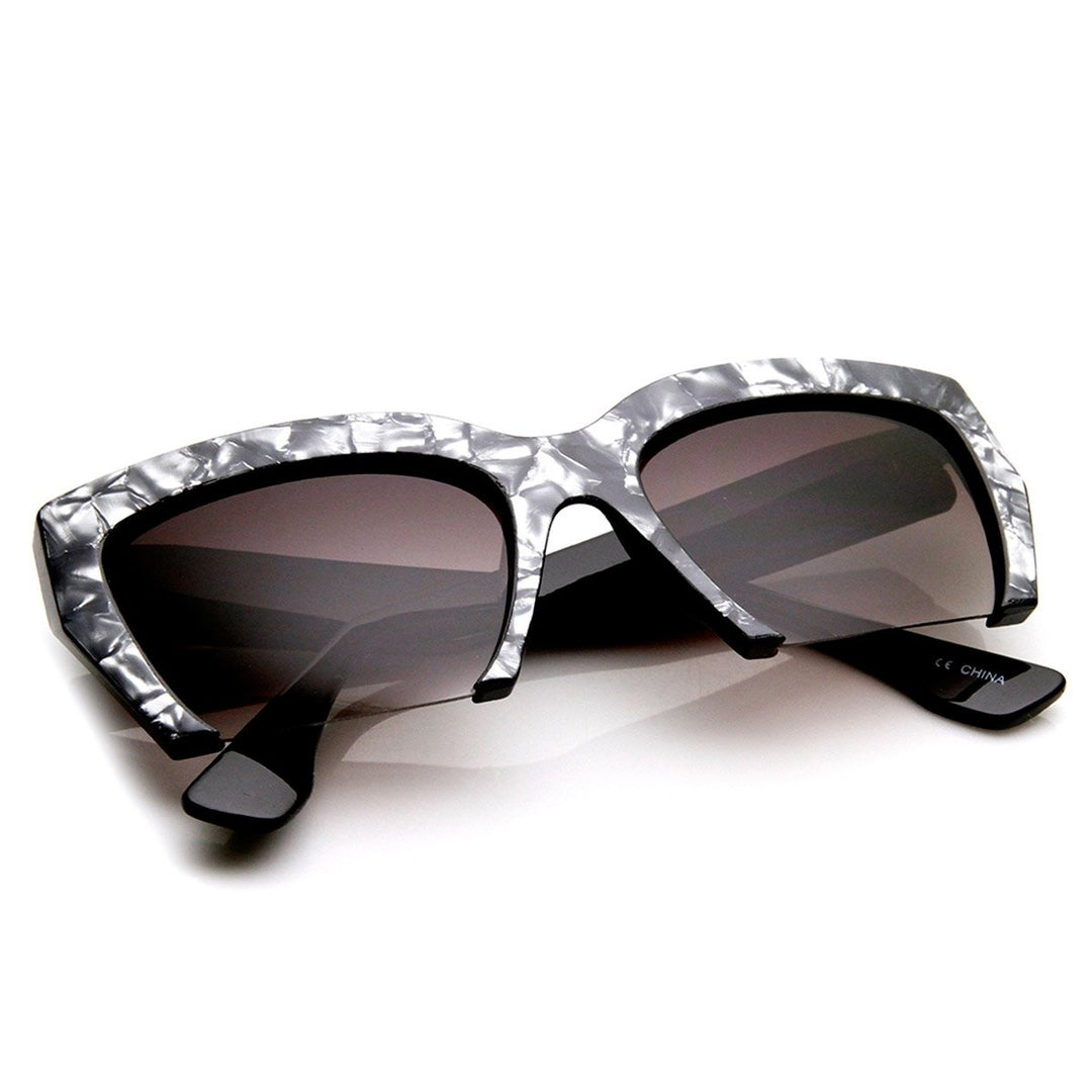 Womens Marbleized High Fashion Half Frame Cat Eye Sunglasses Image 4