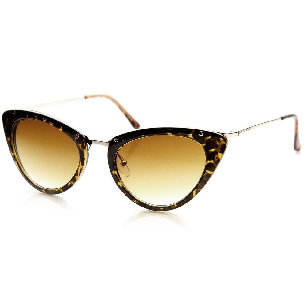 Womens Mod Fashion Metallic Temple Retro Cat Eye Sunglasses Image 2
