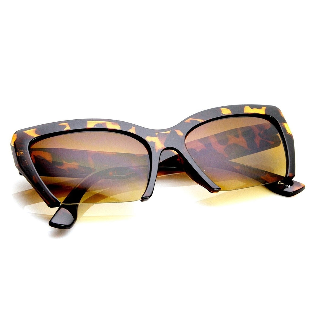 Womens Mod Fashion Semi-Rimless Cat Eye Sunglasses Image 4