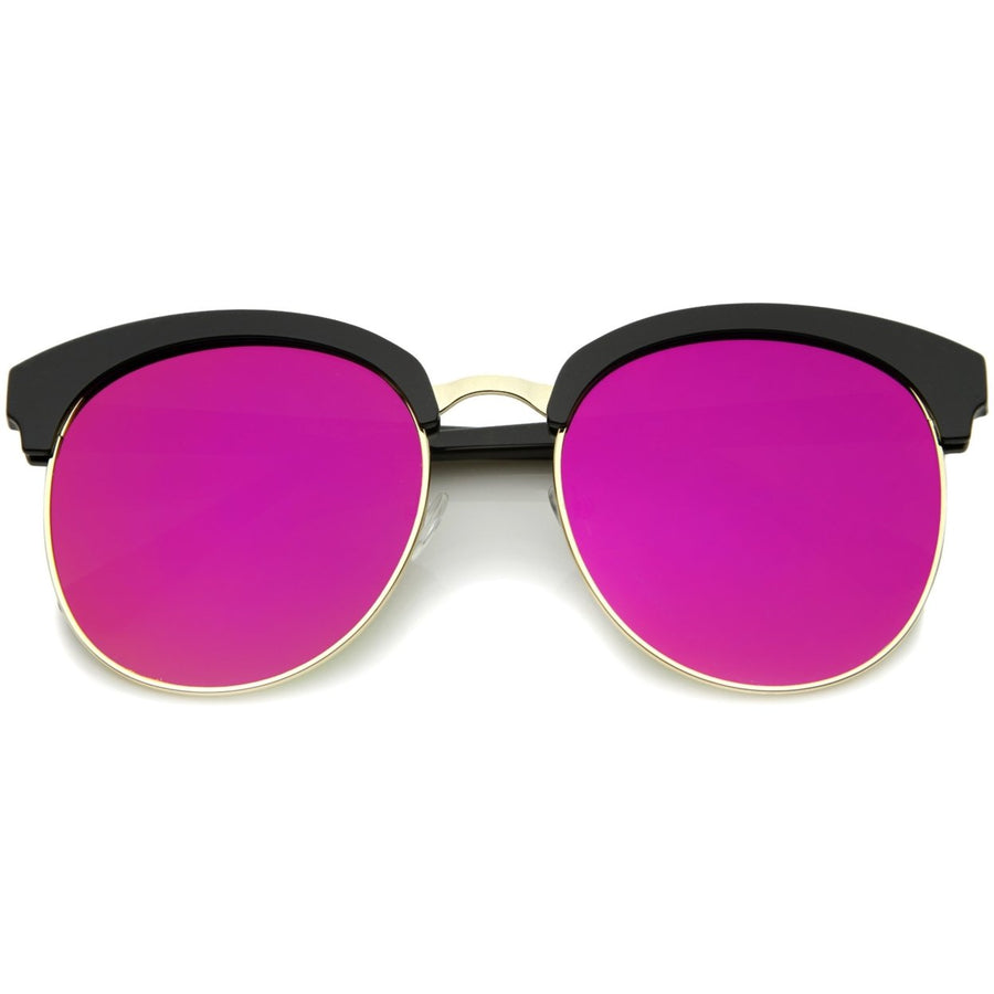 Womens Oversize Half-Frame Mirrored Flat Lens Round Sunglasses 68mm Image 1