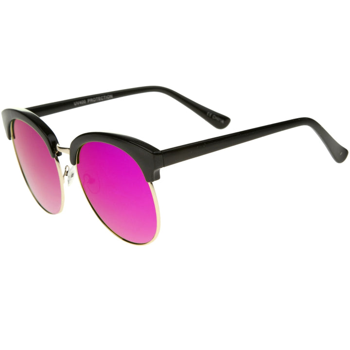 Womens Oversize Half-Frame Mirrored Flat Lens Round Sunglasses 68mm Image 3