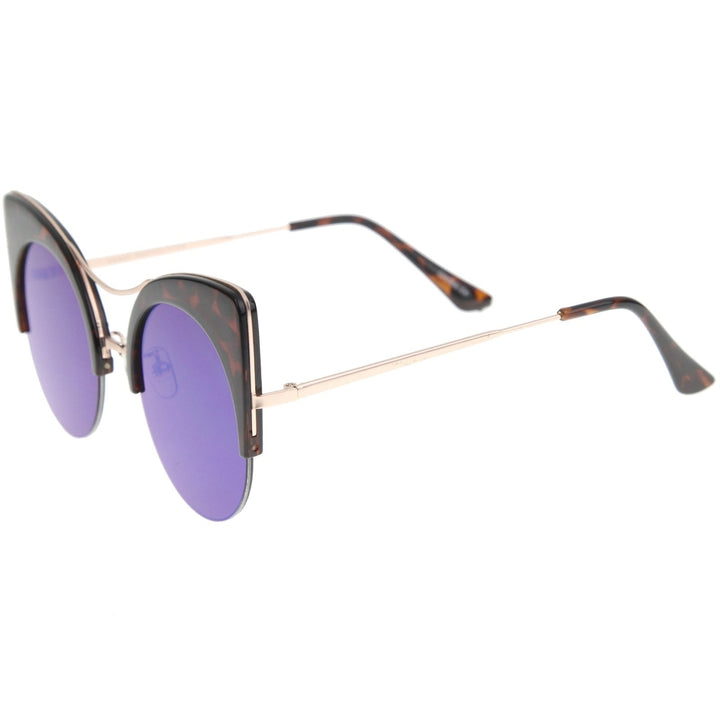Womens Oversized Half Frame Semi-Rimless Flat Lens Round Cat Eye Sunglasses 60mm Image 3