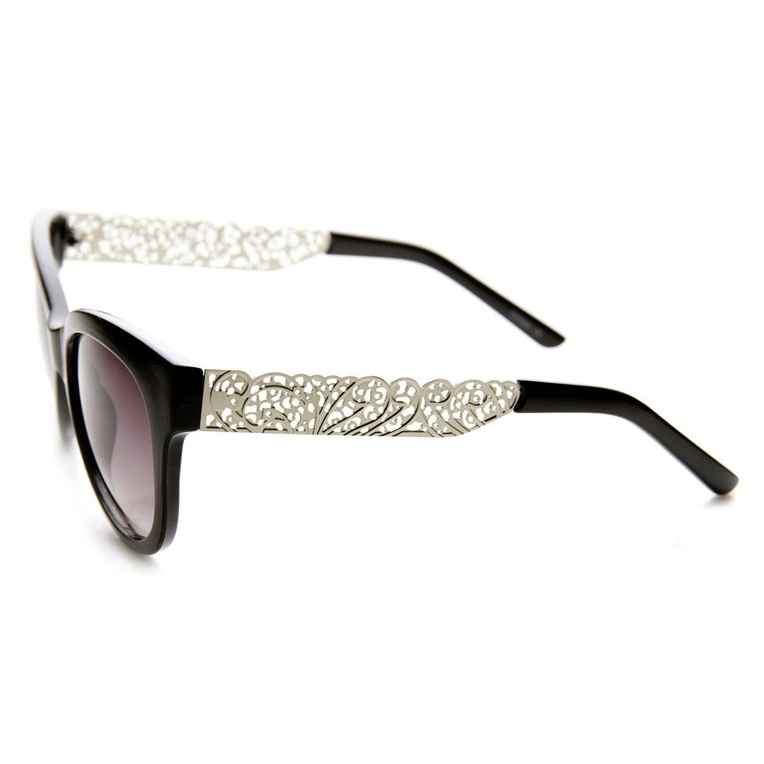 Womens Oversized Laser Cut Out Metal Temple Cateye Sunglasses Image 3
