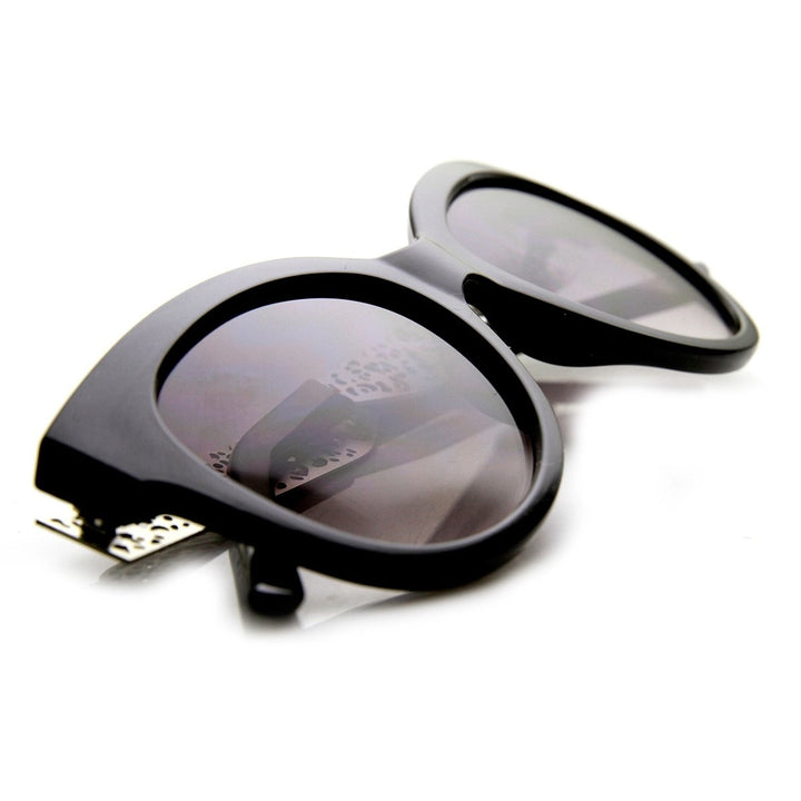 Womens Oversized Laser Cut Out Metal Temple Cateye Sunglasses Image 4