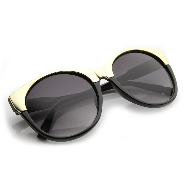 Womens Oversized Pointed Gold 2-Tone Cat Eye Sunglasses Image 4