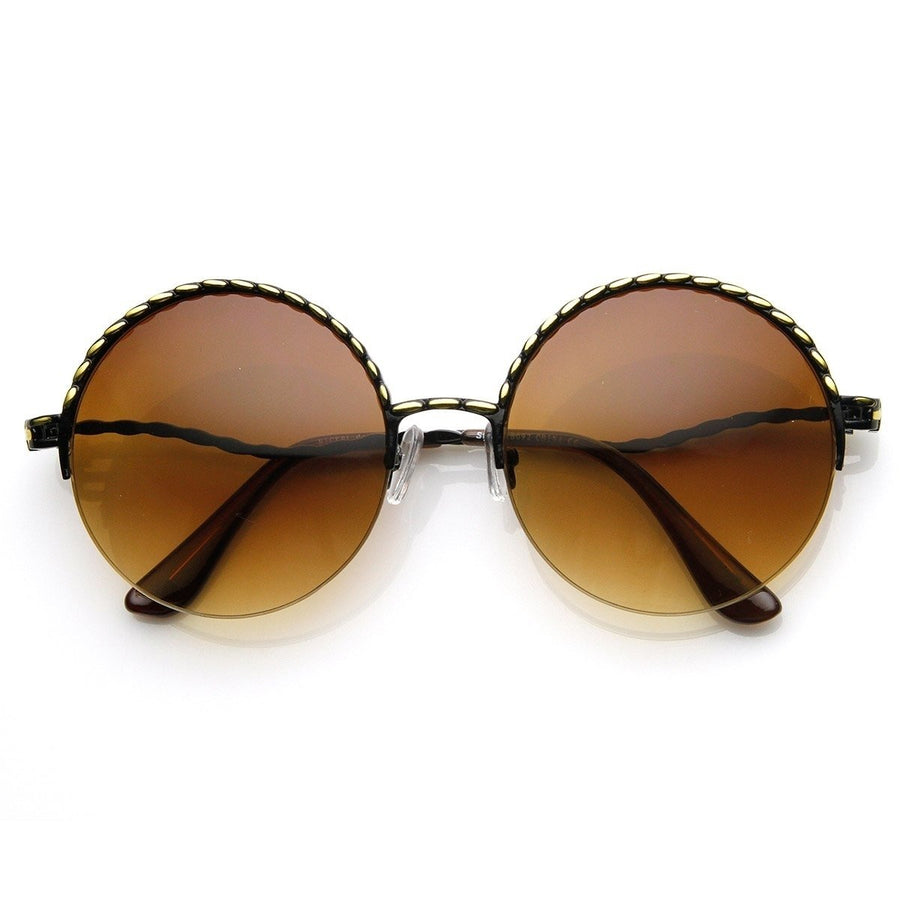 Womens Oversized Metal Round Sunglasses Semi Rimless UV400 Vintage Elegance Image 1