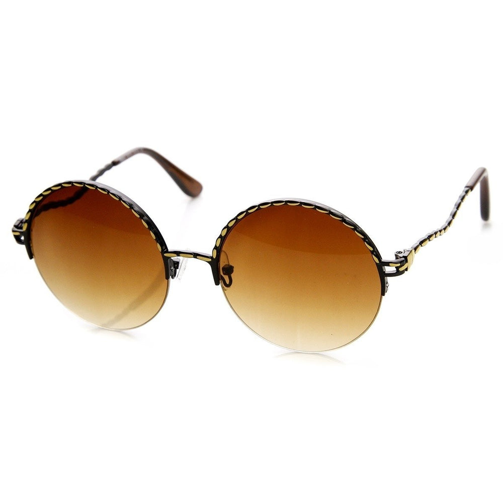 Womens Oversized Metal Round Sunglasses Semi Rimless UV400 Vintage Elegance Image 2