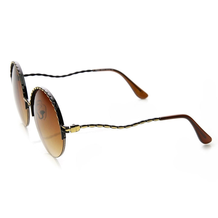 Womens Oversized Semi Rimless Metal Round Sunglasses Image 3