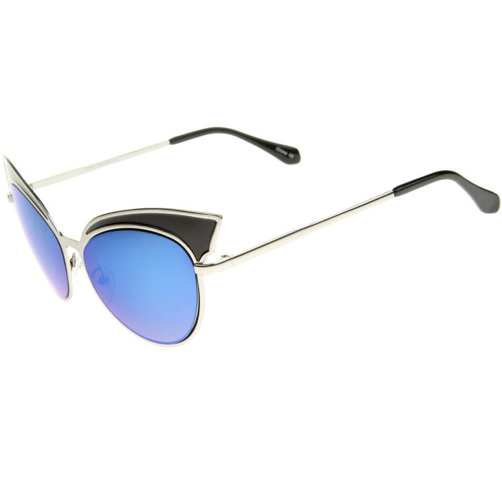Womens Two-Tone Oversized Metal Mirrored Cat Eye Sunglasses 57mm Image 3