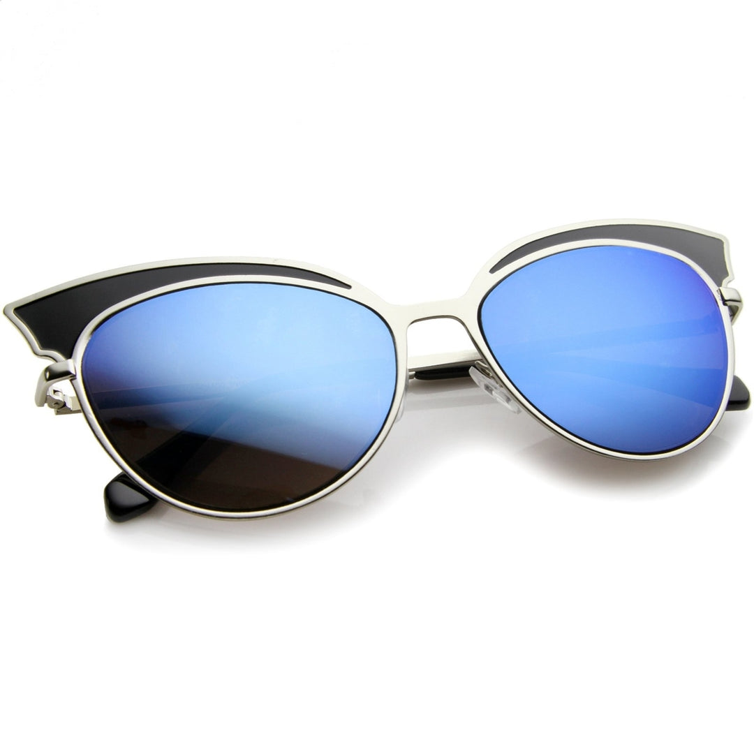 Womens Two-Tone Oversized Metal Mirrored Cat Eye Sunglasses 57mm Image 4