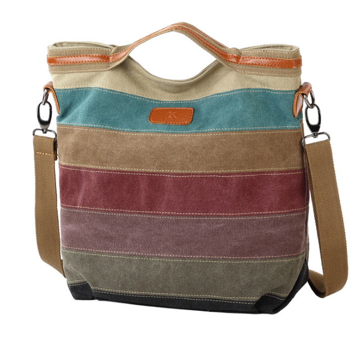 Color Stitching Canvas Bag Shoulder Portable Diagonal Package Image 1