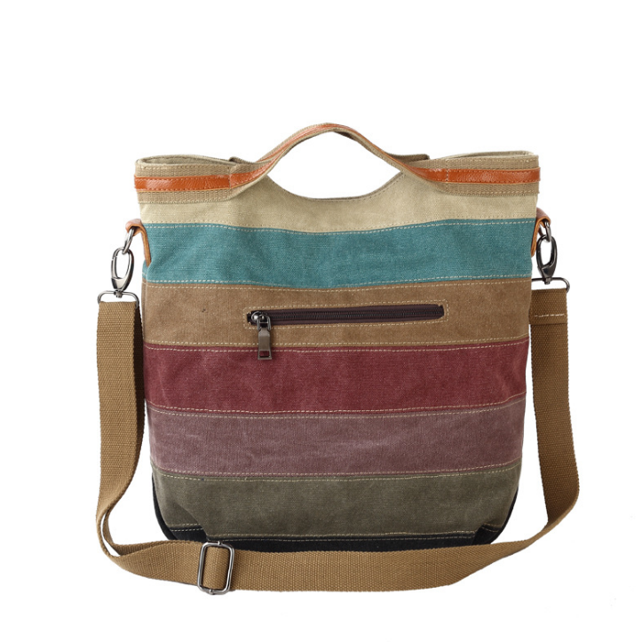 Color Stitching Canvas Bag Shoulder Portable Diagonal Package Image 2