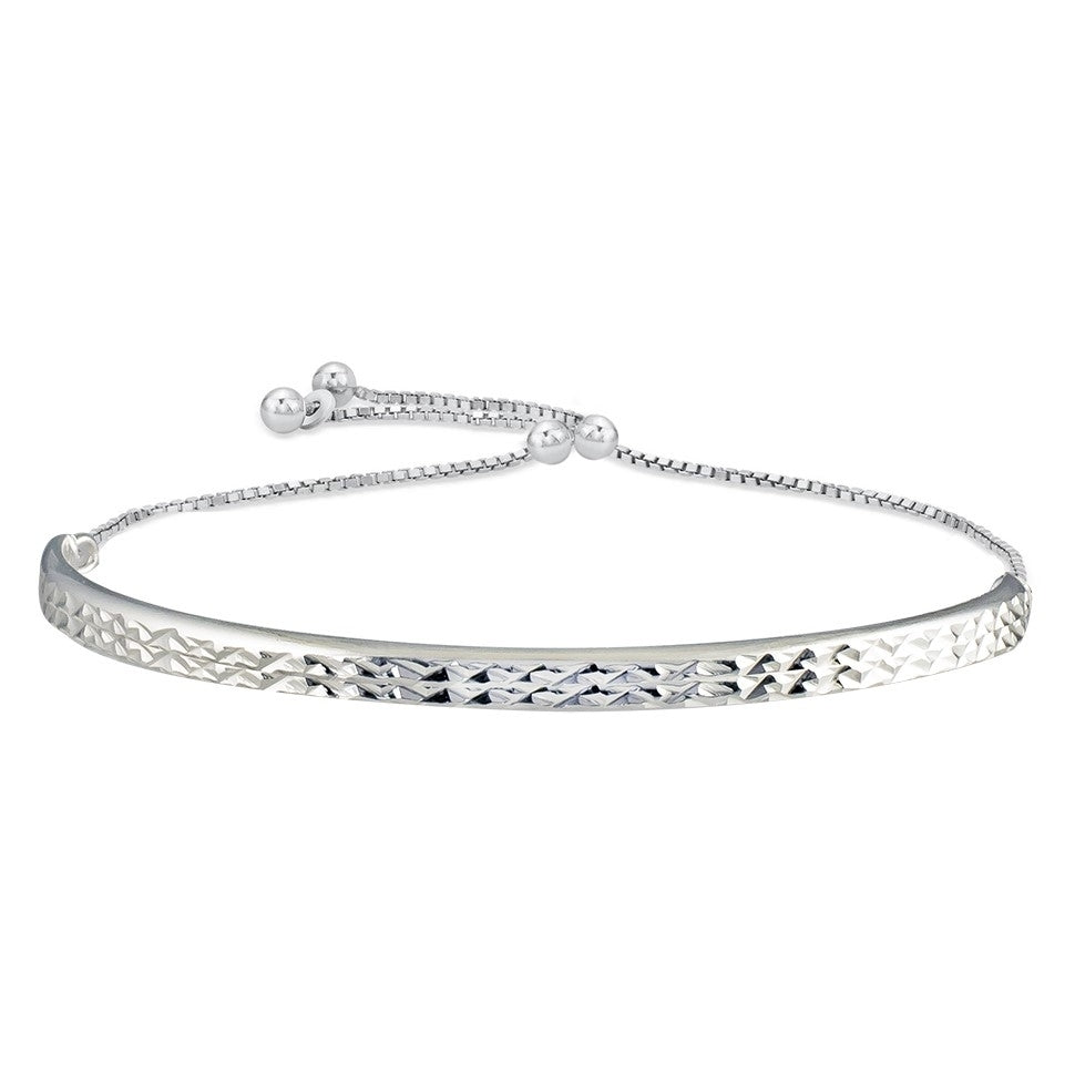Sterling Silver Adjustable Diamond Cut Bangle Bracelet Image 1
