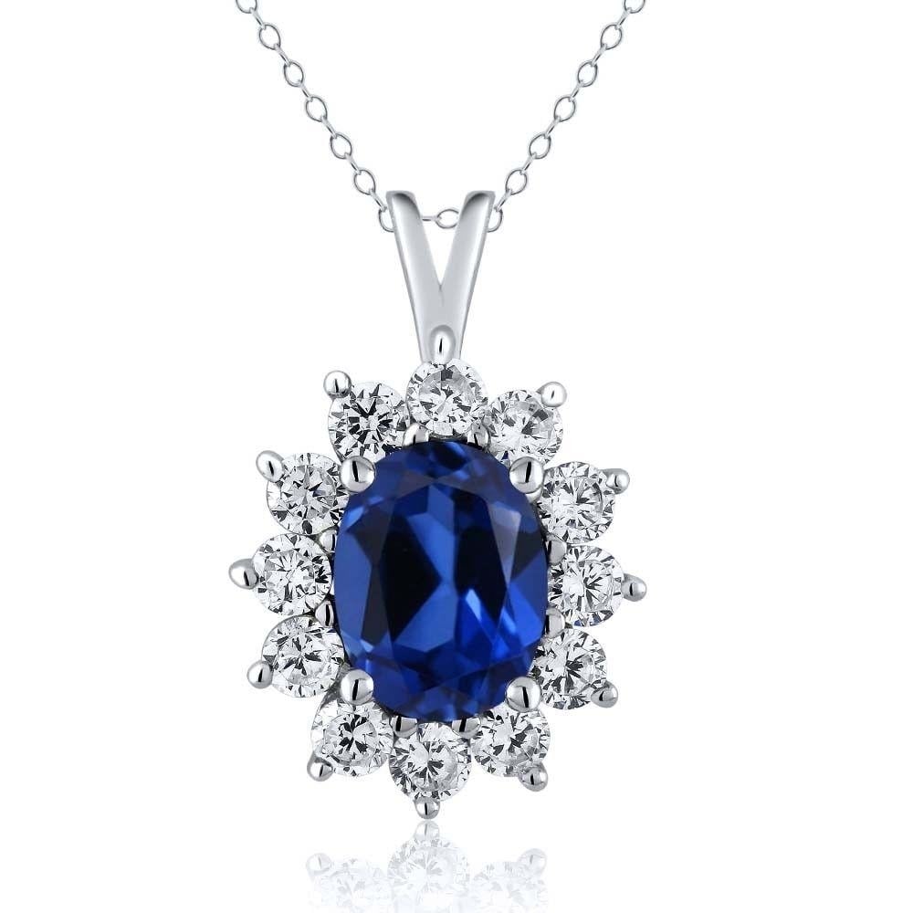 2.24 Ct Oval Blue Simulated Sapphire 925 Sterling Silver Pendant with 18" Chain Image 1