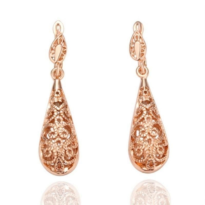 Gold Hollow Filigree Teardrop Drop Dangle Bridal Earrings Fashion Wedding Jewelry for Women Gift Image 1