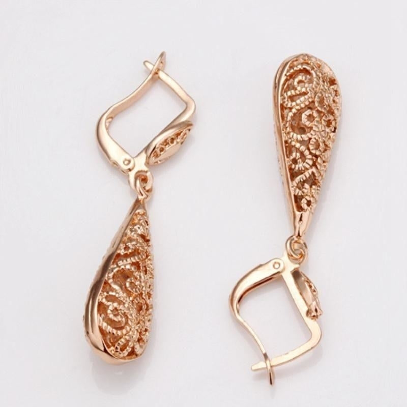 Gold Hollow Filigree Teardrop Drop Dangle Bridal Earrings Fashion Wedding Jewelry for Women Gift Image 3