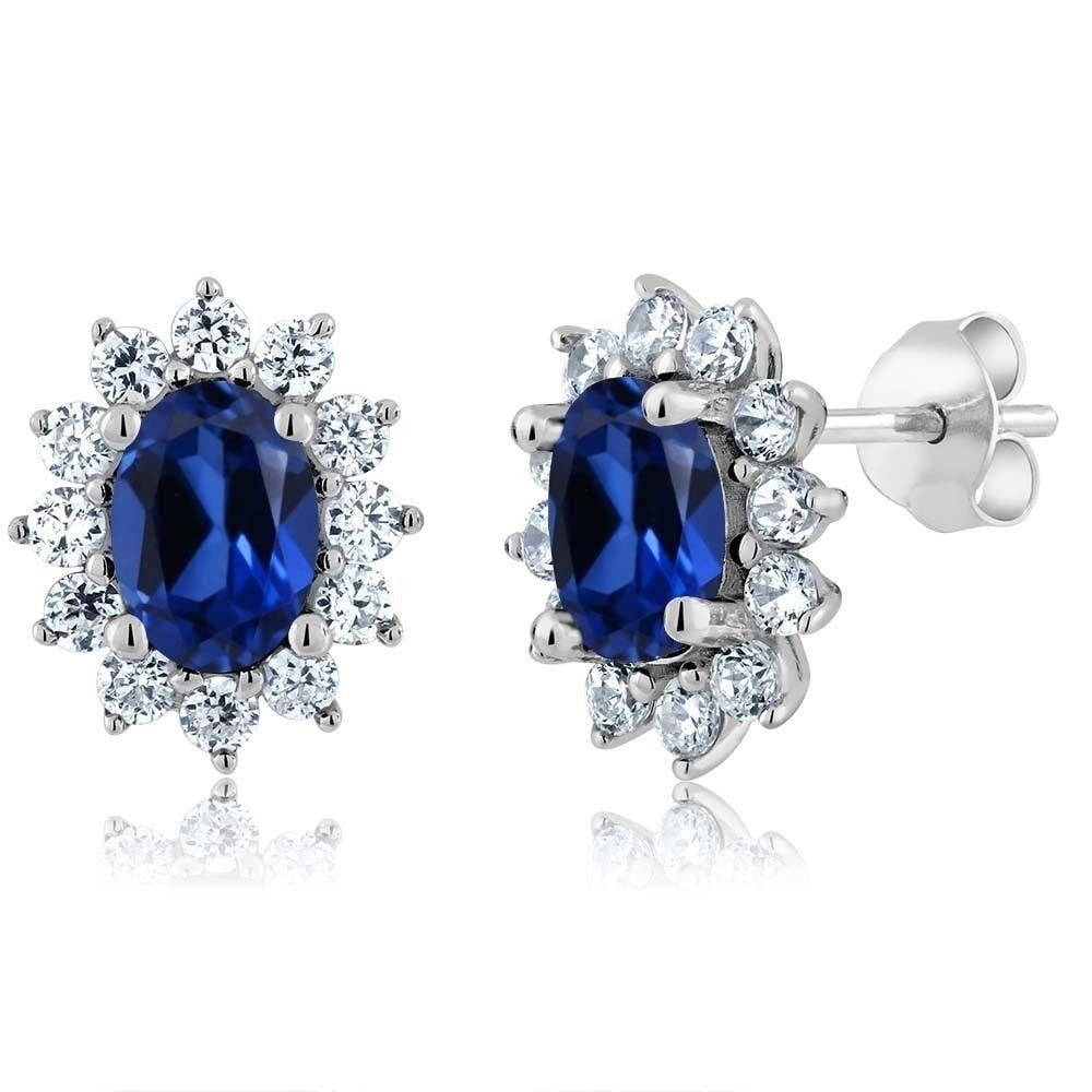 3.00 Ct 7x5mm Oval Blue Simulated Sapphire 925 Sterling Silver Stud Earrings Image 1