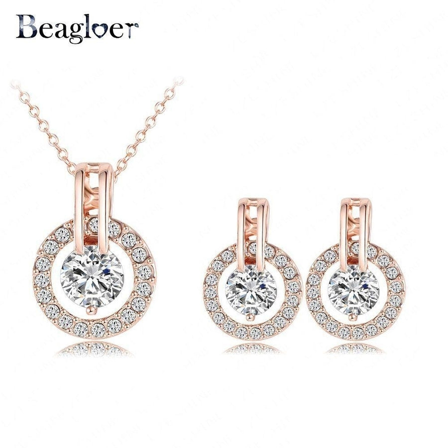 Beagloer Classic Jewelry Set Rose Gold Color Austrian Crystal Necklace Pendant/Earring Set For Women ST0017-A-2 Size Image 1