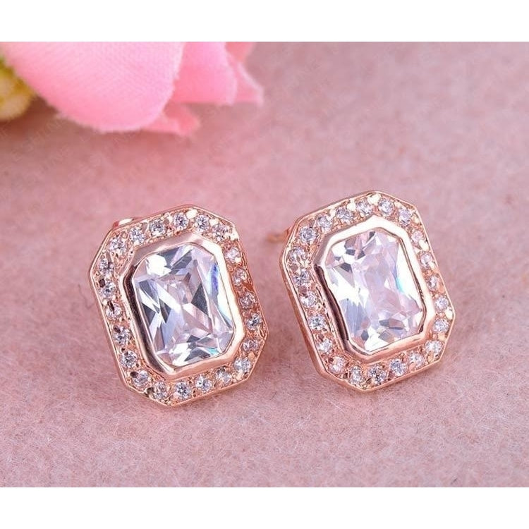 Sparkling Square Stud Earring Rose Gold Color  Elements Austrian Crystals Earrings ER0192 Image 4