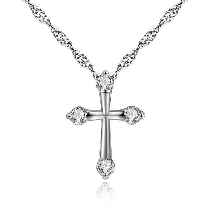 Christian Jewelry White Gold Color AAA+ Zircon CZ Cross Crucifix 18" Water Wave Chain Pendant Necklace for Women Party Image 1