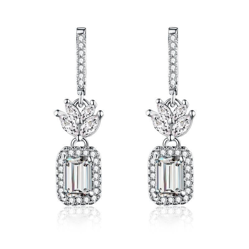 Emerald Cut White Gold Plated Drop Earrings Image 4