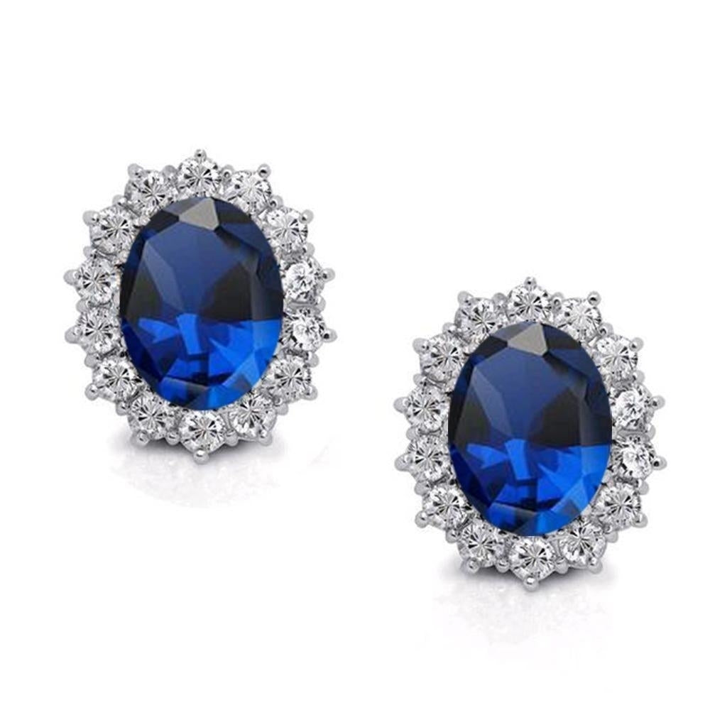 Silver Blue Crystal Jewelry Sets Luxury CZ Necklace Earrings Fine Jewelry Image 4
