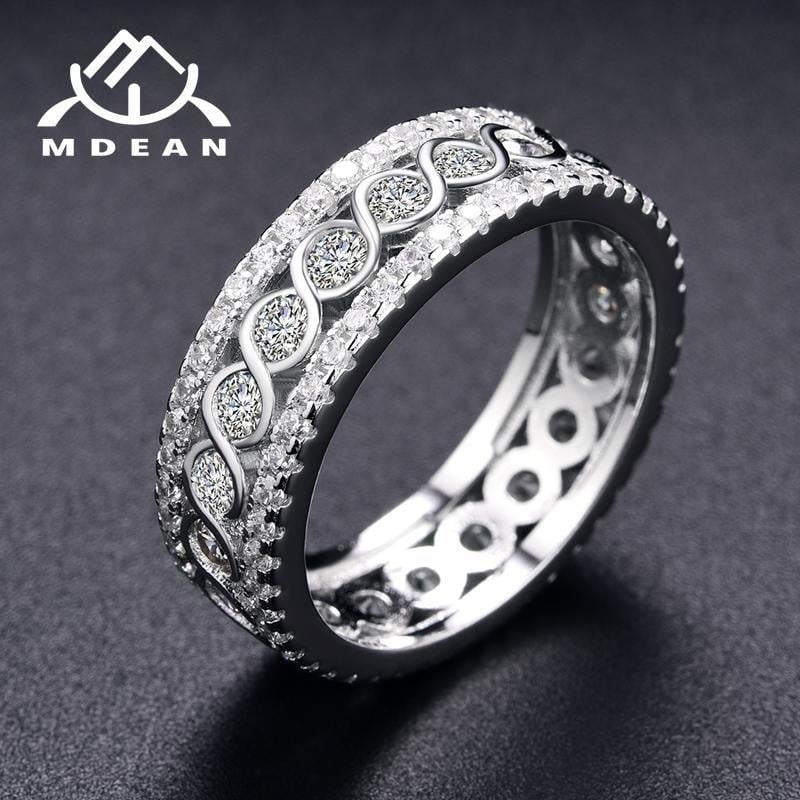 MDEAN White Gold Color Round Rings for Women Engagement Wedding Clear AAA Zircon Jewelry Bague Bijoux Size 6 7 8 9 10 Image 1