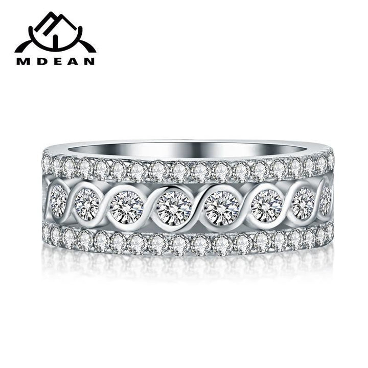 MDEAN White Gold Color Round Rings for Women Engagement Wedding Clear AAA Zircon Jewelry Bague Bijoux Size 6 7 8 9 10 Image 3