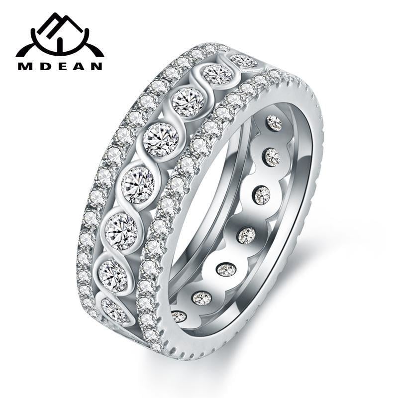 MDEAN White Gold Color Round Rings for Women Engagement Wedding Clear AAA Zircon Jewelry Bague Bijoux Size 6 7 8 9 10 Image 4